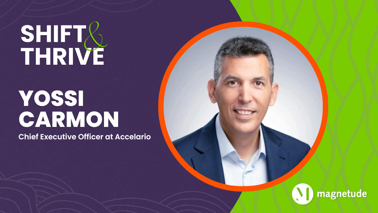 Shift and Thrive podcast promo image with Yossi Carmon headshot
