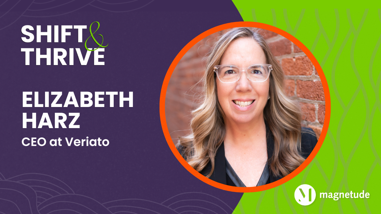 Shift and Thrive podcast promo image with Elizabeth Harz headshot